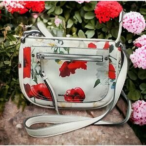 Dana Buchman White Faux Leather Floral Crossbody Purse Handbag EUC